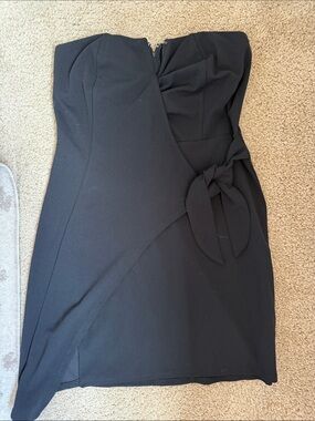 Strapless Black Mini Dress with Side Bow
